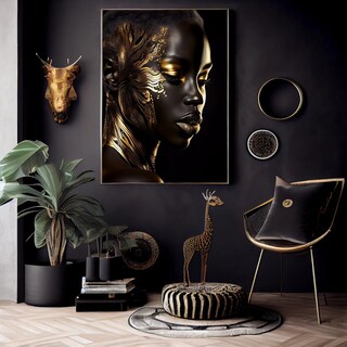 Foto 4 | Foto 4 | Cuadro Mujer Africana Dorado Artístico Canvas Grueso 90x50
