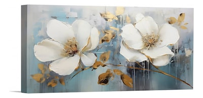 Foto 1 | Foto 1 | Cuadros Flores Elegantes Para Sala Canvas Listo Para Colgar Color Clores Blancas Con Azul Armazón Bastidor De Madera