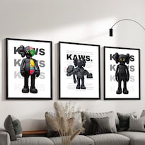 Set 3 Cuadros Kaws Minimalist Hypebeast Marcos De Madera