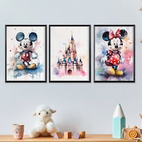 Cuadros Disney Castillo Acuarelas Mickey Marcos De Madera