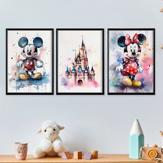 Foto 1 | Foto 1 | Cuadros Disney Castillo Acuarelas Mickey Marcos De Madera