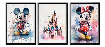 Foto 2 | Foto 2 | Cuadros Disney Castillo Acuarelas Mickey Marcos De Madera