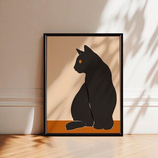 Foto 1 | Foto 1 | Arte Gato Negro Minimalista Boho Cuadro Marco De Madera
