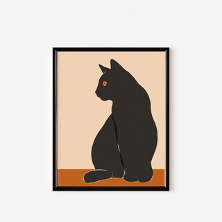 Foto 3 | Foto 3 | Arte Gato Negro Minimalista Boho Cuadro Marco De Madera