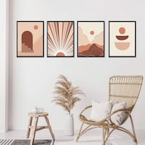 Set 4 Cuadros Boho Abstracto Paisaje Modernos Marcos Madera