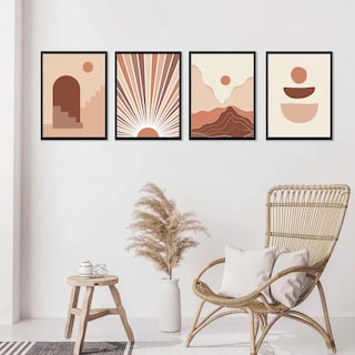 Foto 1 | Foto 1 | Set 4 Cuadros Boho Abstracto Paisaje Modernos Marcos Madera