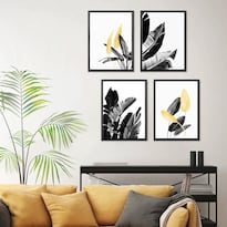 Set 4 Cuadros Plantas Abstracto Modernos Marcos Madera