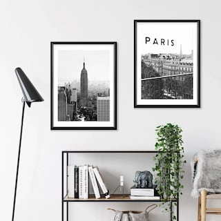 Foto 1 | Foto 1 | Set 2 Cuadros Paris Empire State Fotografía Marco Madera