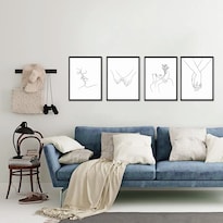 Set 4 Cuadros Minimalista Modernos Line Art Marcos Madera