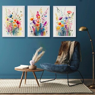 Foto 2 | Foto 2 | Set Cuadros Flores Acuarela Con Marco Madera Colorido Modern