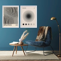 Set 2 Cuadros Bauhaus Blanco Y Negro Ecléctico Marco Madera