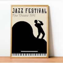 Cuadros Jazz Music Moderno Poster Festival Con Marco Madera