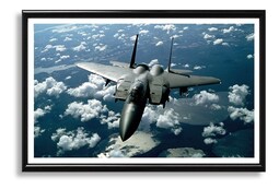 Cuadro Decorativo Avión De Caza Guerra Marco Negro De Madera