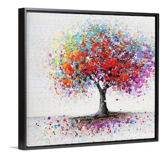 Foto 1 | Foto 1 | Cuadro Canvas Arbol Colores Con Marco Flotante Plata