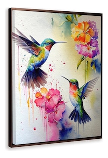 Foto 1 | Foto 1 | Cuadro Colibrí Acuarela En Canva Colibríes Colores Con Marco