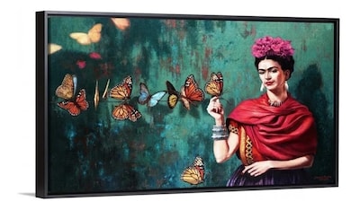 Foto 1 | Foto 1 | Cuadro Canvas Frida Kahlo Con Marco Flotante Plata
