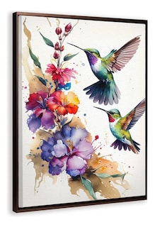 Foto 1 | Foto 1 | Cuadro Colibrí Acuarela En Canva Colibríes Colores Con Marco
