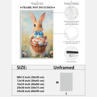 Foto 2 | Foto 2 | Póster Decorativo Vintage Con Forma De Conejo De Pascua, 40 X 60 Cm, Sin Marco - Venta Internacional.