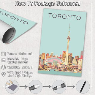 Foto 2 | Foto 2 | Pósteres De Lienzo Vintage Con Paisaje De La Ciudad De Toronto, 40 X 60 Cm - Venta Internacional.