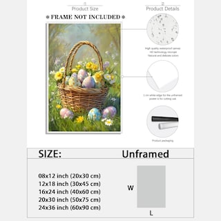 Foto 2 | Foto 2 | Lienzo Para Pared Con Estampado De Huevos De Pascua, Estilo Vintage, Primavera, 40 X 60 Cm - Venta Internacional.