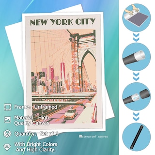 Foto 2 | Foto 2 | Póster En Lienzo Vintage Con Paisaje De La Ciudad De Nueva York, 40 X 60 Cm - Venta Internacional.