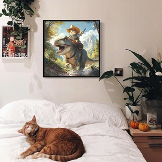 Foto 5 | Foto 5 | Lienzo Para Pared, Divertido Póster Con Forma De Gato Montado En Forma De Dinosaurio, Vaquero - Venta Internacional.