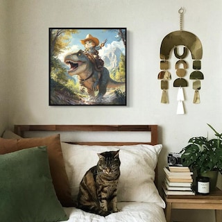 Foto 6 | Foto 6 | Lienzo Para Pared, Divertido Póster Con Forma De Gato Montado En Forma De Dinosaurio, Vaquero - Venta Internacional.