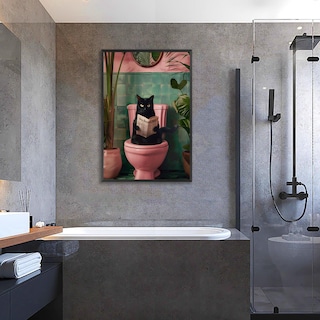 Foto 3 | Foto 3 | Póster Divertido Para Baño Con Forma De Gato Negro Con Lectura De Periódico, 40 X 60 Cm - Venta Internacional.