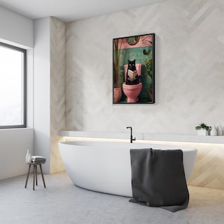 Foto 4 | Foto 4 | Póster Divertido Para Baño Con Forma De Gato Negro Con Lectura De Periódico, 40 X 60 Cm - Venta Internacional.