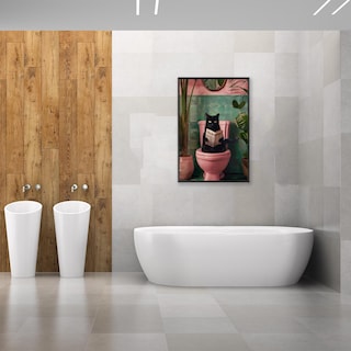 Foto 7 | Foto 7 | Póster Divertido Para Baño Con Forma De Gato Negro Con Lectura De Periódico, 40 X 60 Cm - Venta Internacional.