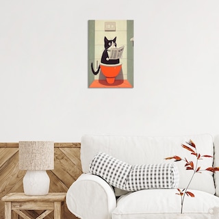 Foto 5 | Foto 5 | Póster Sobre Lienzo Divertido Para Baño, Diseño De Gato Negro, 40 X 60 Cm - Venta Internacional.