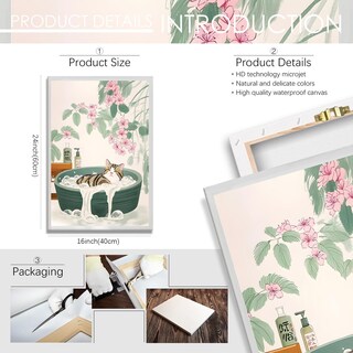 Foto 2 | Foto 2 | Pósteres En Lienzo Japoneses Para Bañera, Baño, Gato, Pared, 40 X 60 Cm - Venta Internacional.