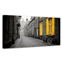 Cuadro Blanco Y Negro Canvas Amarillo Resplandor 120x60