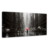 Cuadro Blanco Y Negro Canvas Paraguas Rojo 120x60