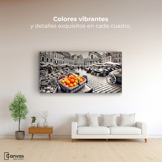 Foto 2 | Foto 2 | Cuadro Blanco Y Negro Canvas Mercado Naranja 120x60