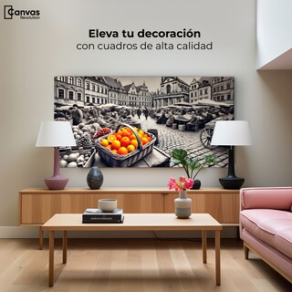 Foto 3 | Foto 3 | Cuadro Blanco Y Negro Canvas Mercado Naranja 120x60