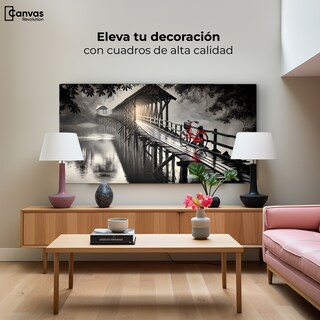 Foto 3 | Foto 3 | Cuadro Blanco Y Negro Canvas Bicicleta En Muelle 120x60