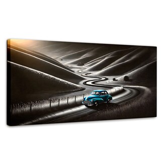 Foto 1 | Foto 1 | Cuadro Blanco Y Negro Canvas Carretera Celeste 120x60