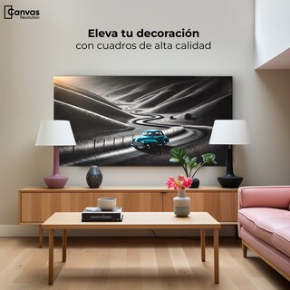 Foto 3 | Foto 3 | Cuadro Blanco Y Negro Canvas Carretera Celeste 120x60