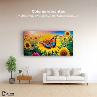 Foto 2 | Foto 2 | Cuadro Mariposas Canvas Girasol Y Colores 120x60