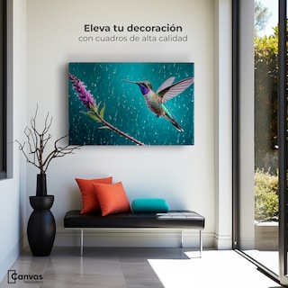 Foto 3 | Foto 3 | Cuadros De Colibrí Canvas Colibrí Flor Lluvia 90x60