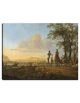 Cuadro Decorativo - Jinetes Y Pastores Con Ganado.- Aelbert Cuyp - Paisaje - 46x61 - Impresión En Lienzo - Fine Art Tj