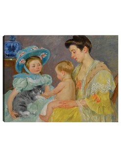 Foto 1 | Foto 1 | Cuadro Decorativo - Niños Jugando Con Un Gato- Mary Cassatt - Religión - 46x61 - Impresión En Lienzo - Fine Art Tj