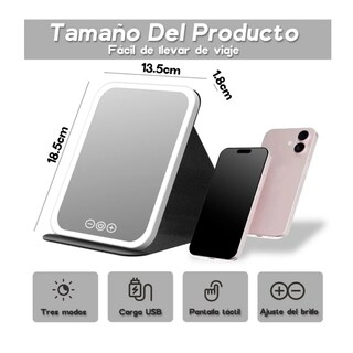 Foto 4 | Foto 4 | Espejo De Maquillaje Luz Led De 3 Niveles Recargable Usb