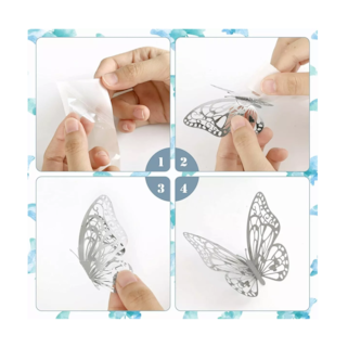 Foto 5 | Foto 5 | 12 Espejos de Pared Decorativos + 12 Mariposas Belug Plateados y Dorados Acrílico 3D