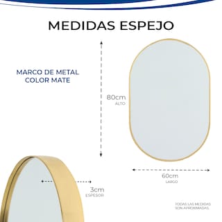 Foto 3 | Foto 3 | Espejo Ovalado de Aluminio Dorado Mate 60x80cm Marca Gravita
