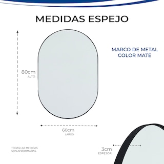 Foto 3 | Foto 3 | Espejo Gravita Ovalado de 60x80cm con Marco de Aluminio Negro Mate