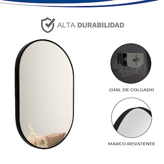 Foto 4 | Foto 4 | Espejo Gravita Ovalado de 60x80cm con Marco de Aluminio Negro Mate