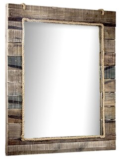 Foto 1 | Foto 1 | Espejo Rectangular Rústico De Tablón De Madera Con Cuerda Incrustada