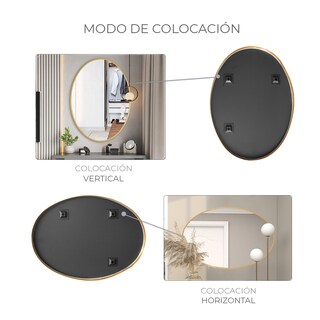Foto 5 | Foto 5 | Espejo Ovalado Con Marco De Aluminio Color Dorado De 60x80cm Marca Gravita